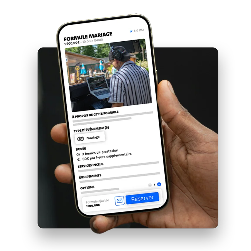 Aperçu mobile d’une formule « Mariage » sur Fivent