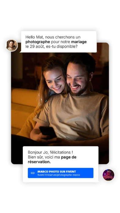 Aperçu d’une conversation client et d’une notification de nouvelle demande de réservation via Smart Link